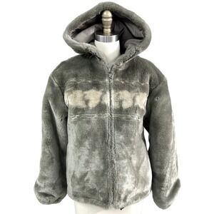 VTG Woolrich Womens Plush Grey "Tumbleweed Leaves" Jacket Hooded Sz S